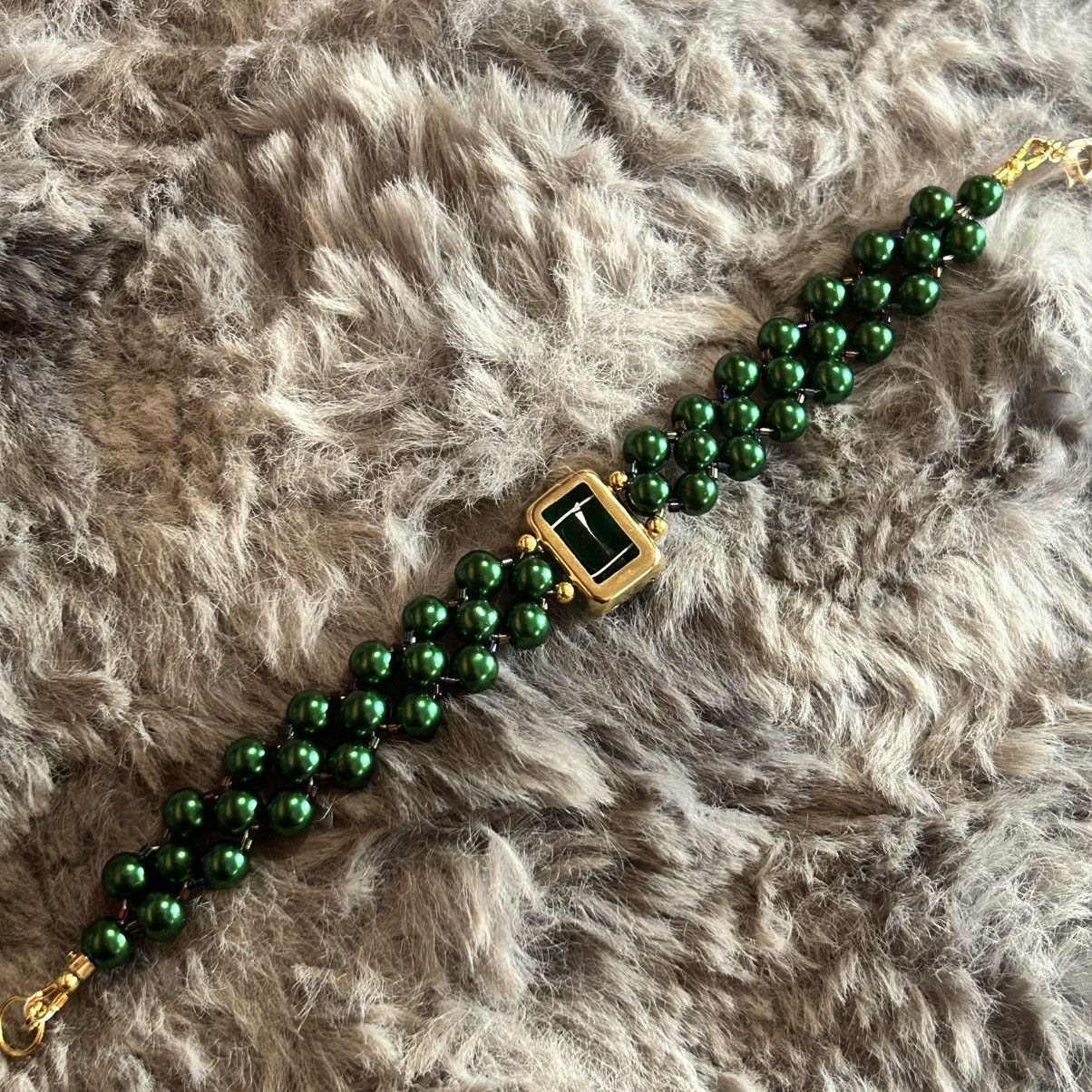 Handmade Handcrafted emerald green Czech glass pearl rainbow bracelet Size ONE SIZE - 6 Thumbnail