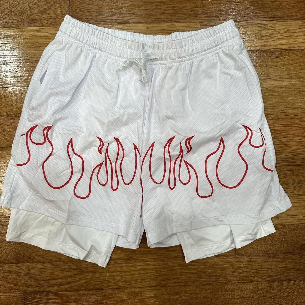 Other White Gym Compression Shorts with Red Flame Print Size US 32 / EU 48 - 1 Thumbnail