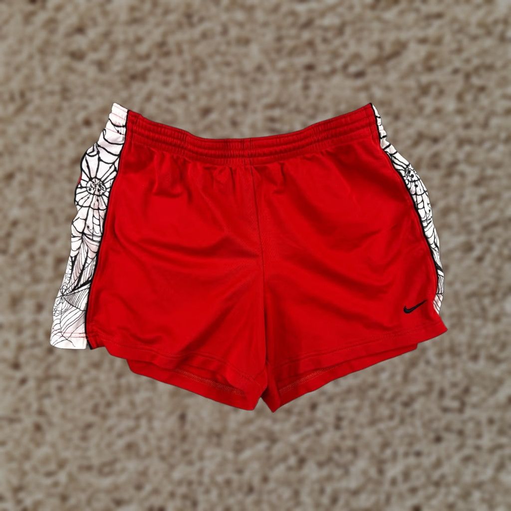 Nike Nike Shorts Womens Large Red White Running Jogging Polyester DriFit Spiderweb Size 36" / US 14 / IT 50 - 1 Thumbnail