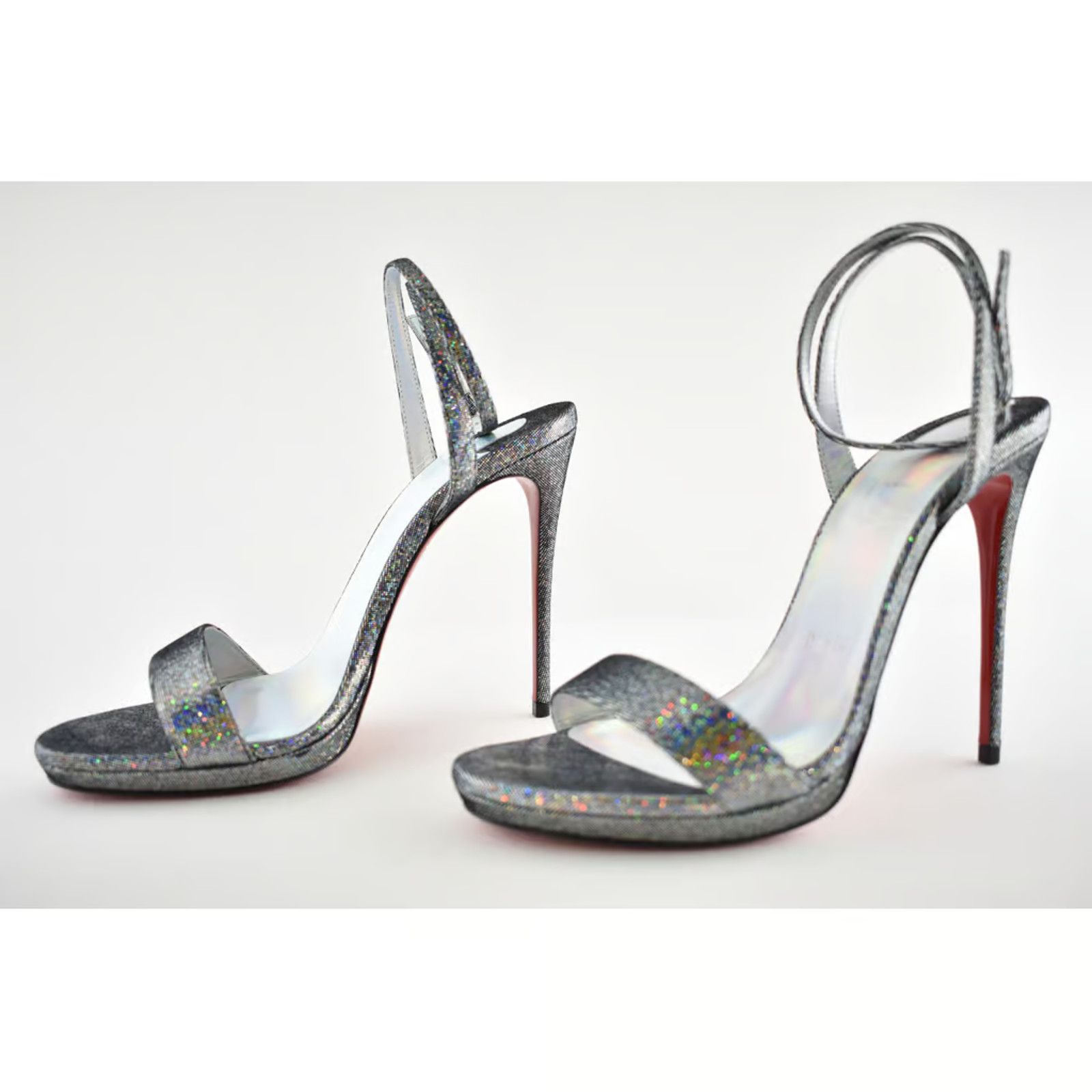 Christian Louboutin Loubi Queen 120 Silver Disco Ankle Strap Sandal Heel Pump 38 Size US 8 / IT 38 - 10 Thumbnail