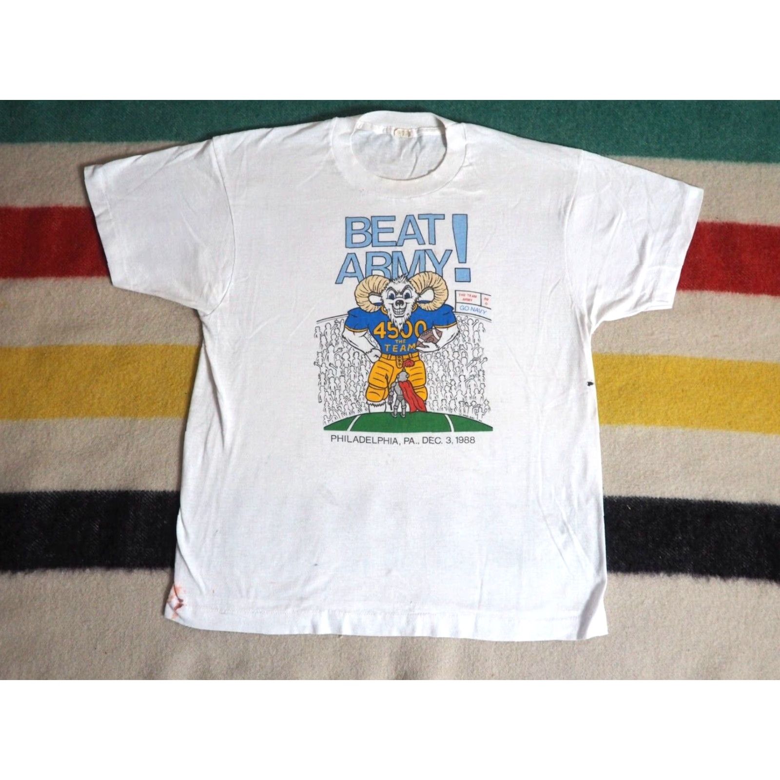 Vintage VTG 80s Screen Stars US Navy Beat Army Ram Football 1988 White USA Tee T-Shirt M Size US M / EU 48-50 / 2 - 2 Thumbnail