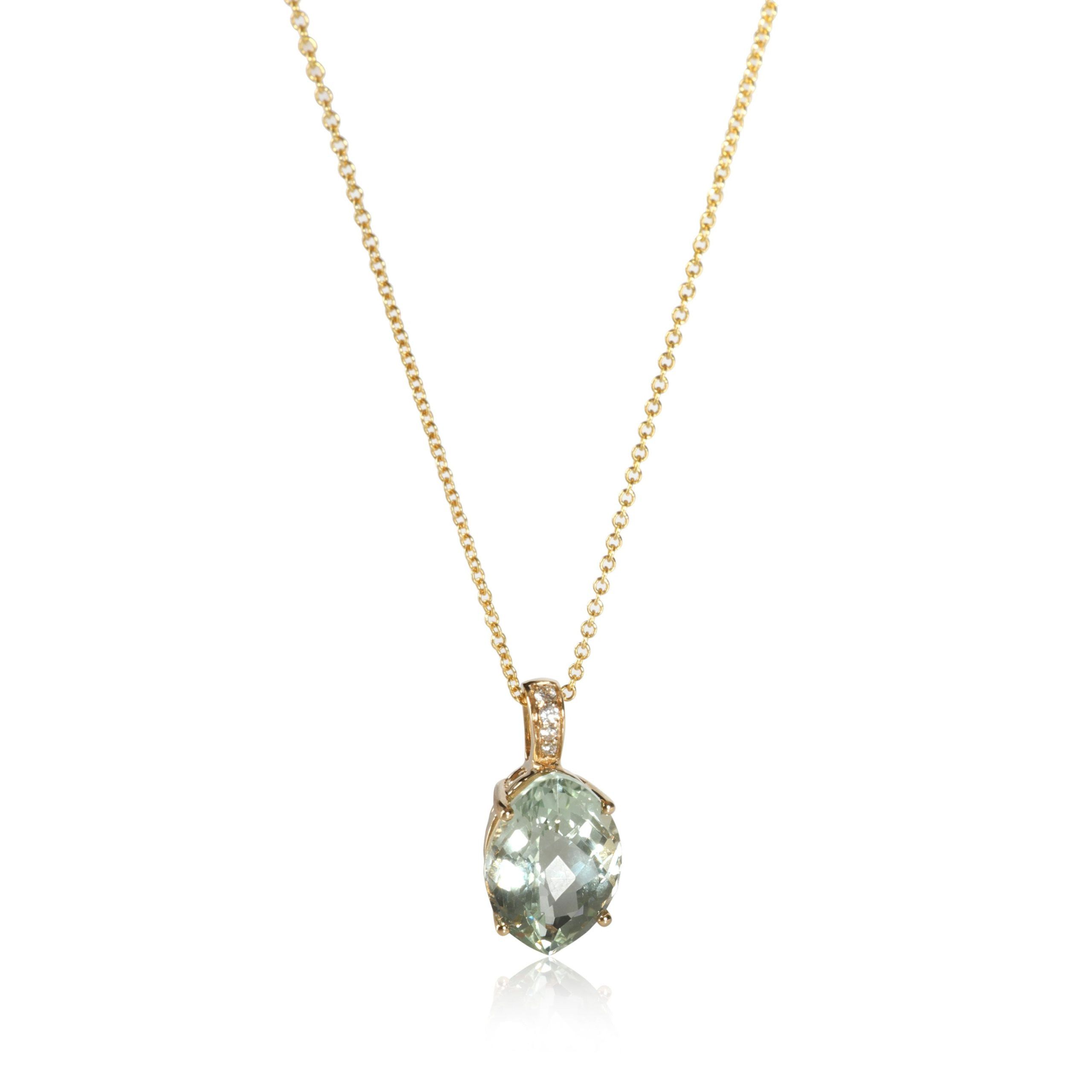 image of Tiffany Co Effy Green Amethyst Diamond Pendant In 14K Yellow Gold Green 0.04 Ctw, Women's