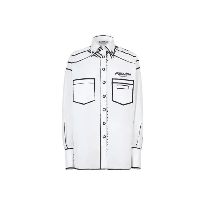 Fendi FENDI Long Sleeve Shirt in White with Print -2508 Size M / US 6-8 / IT 42-44 - 1 Thumbnail