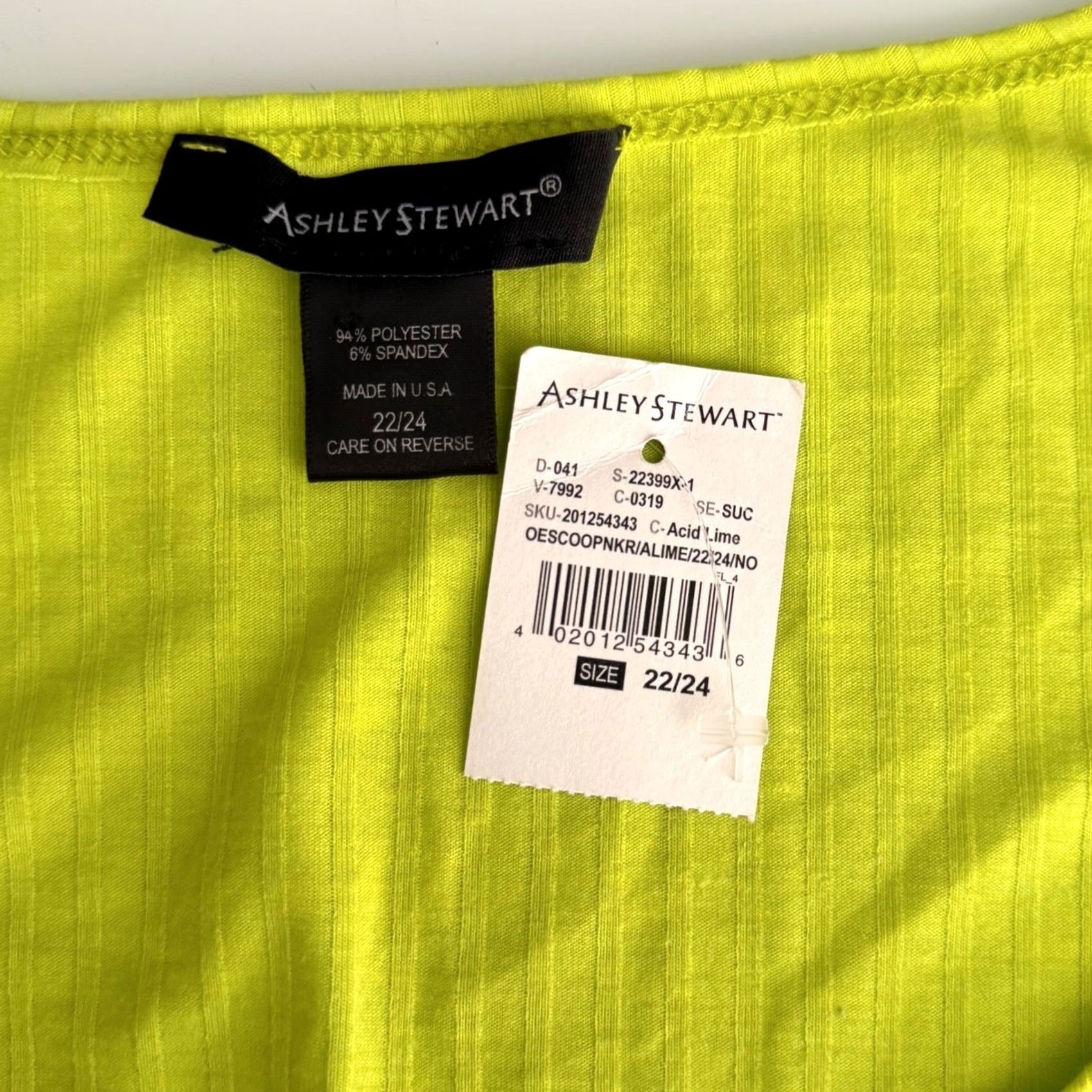 Vintage NWT Ashley Stewart Tank Top Lime Neon Ribbed Scoop Neck 22W 3X Plus Size Sleeveless Summer USA Made Womens Size 3XL / US 20-22 - 5 Thumbnail