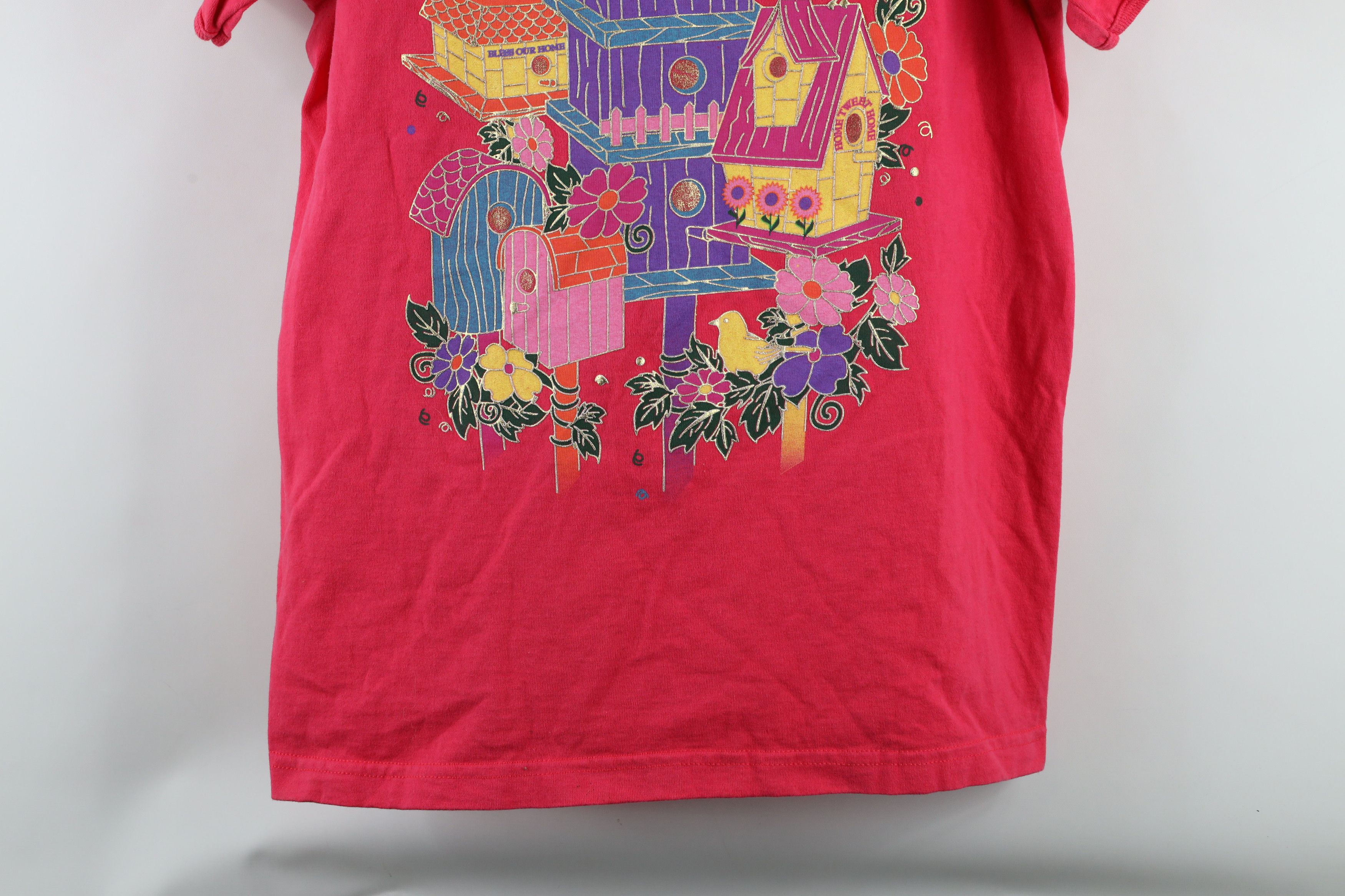 Vintage Vintage 90s Streetwear Flower Birdhouse T-Shirt Pink Size L / US 10 / IT 46 - 3 Thumbnail