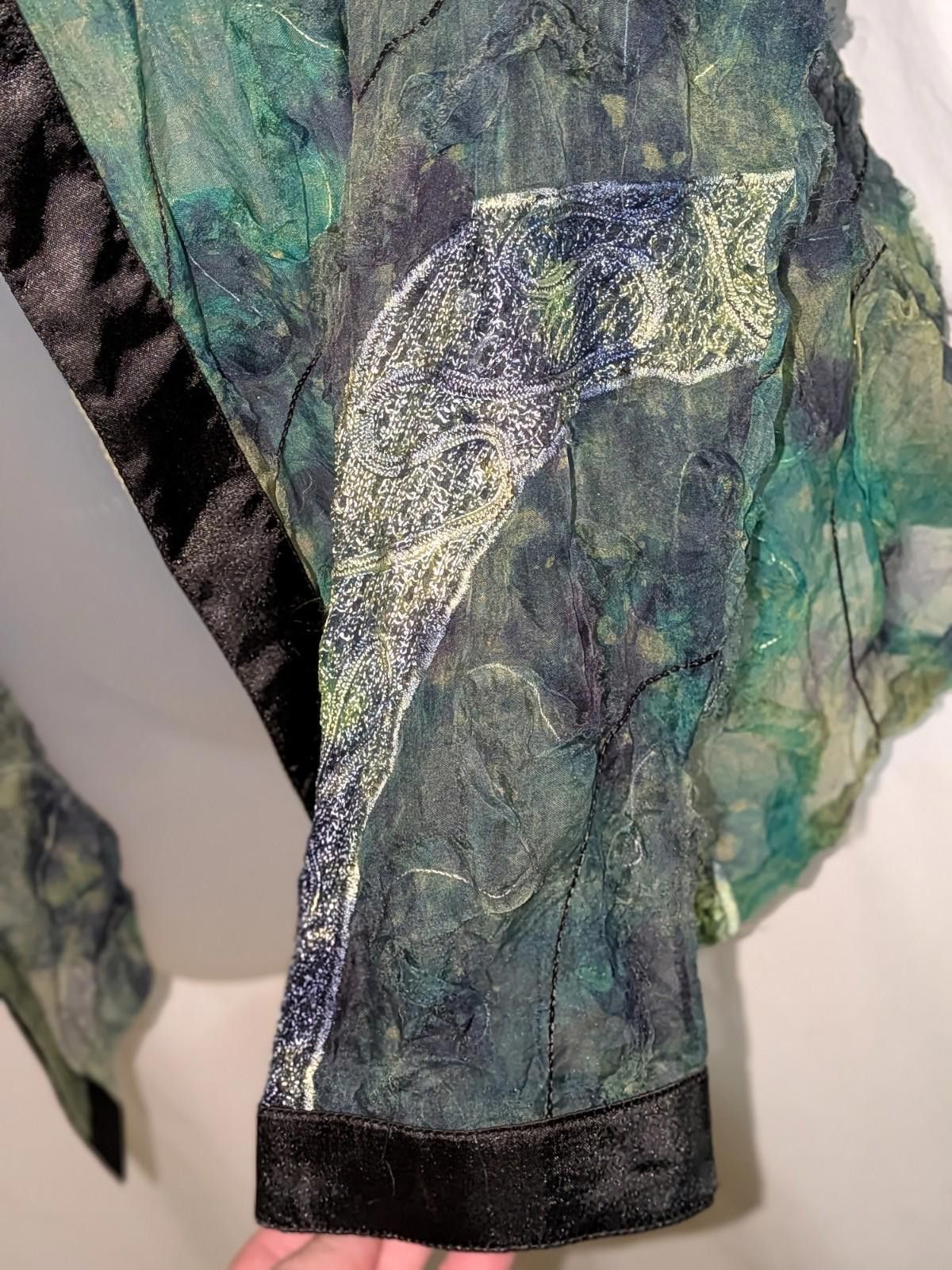Designer Indigo Moon Silk Sheer Textured Embroidered Tie Dye Jacket Size L / US 10 / IT 46 - 5 Thumbnail