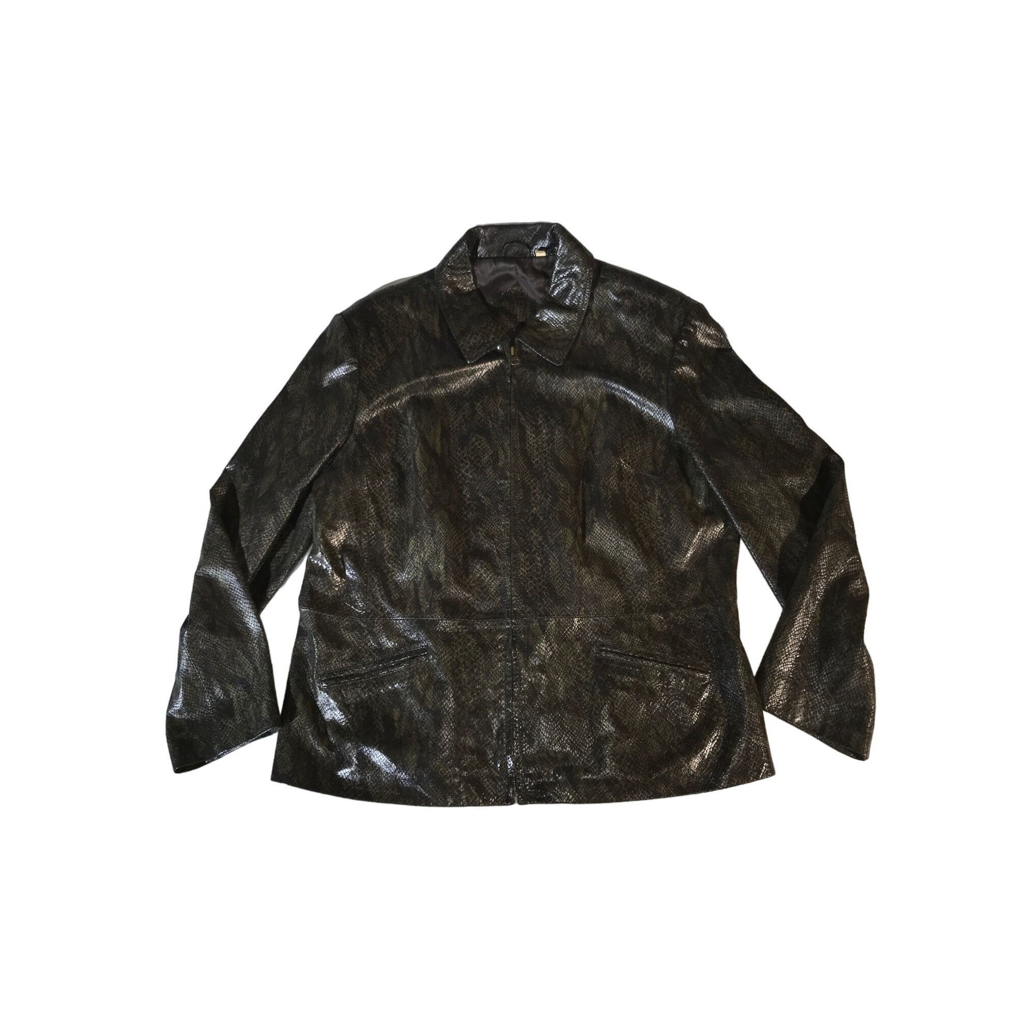 Vintage Preston & York Women's Green Snakeskin Print Leather Jacket Size L / US 10 / IT 46 - 1 Thumbnail