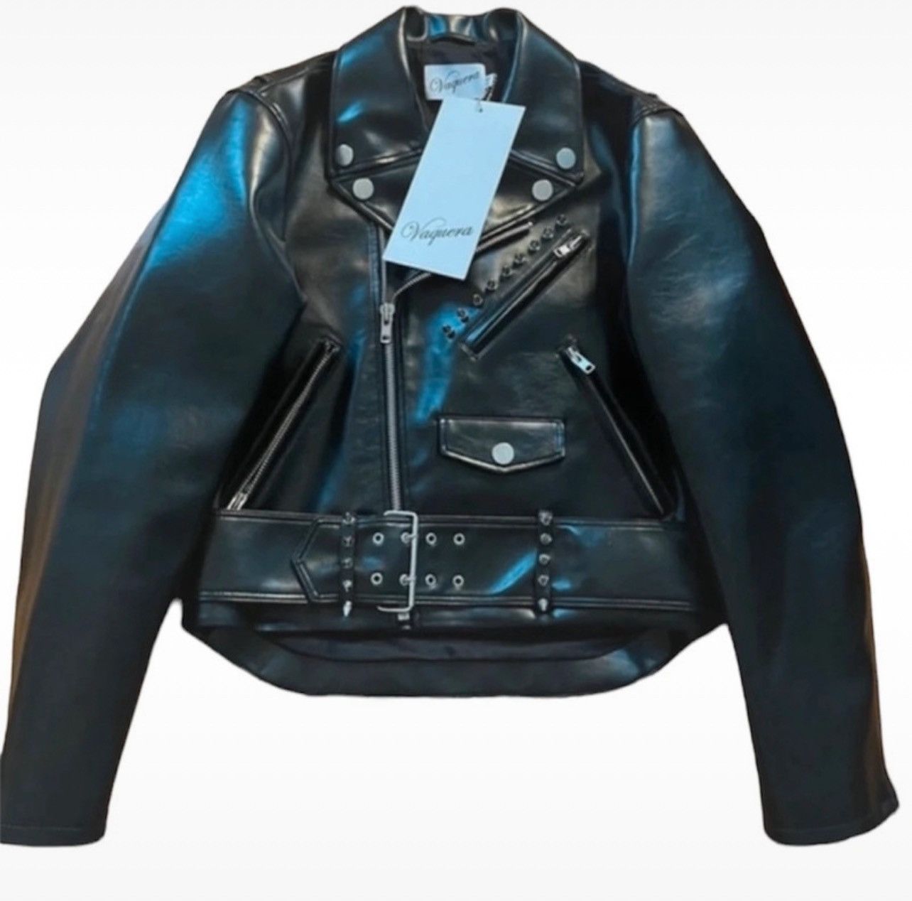 image of Vaquera Ss23 Studded Moto Jacket in Black, Women's (Size Small)
