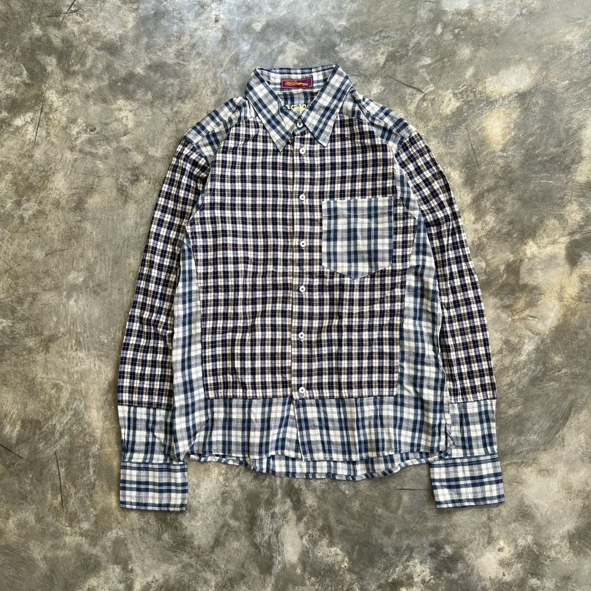 291295=Homme Patchwork Gingham Longsleeve Button up Shirt