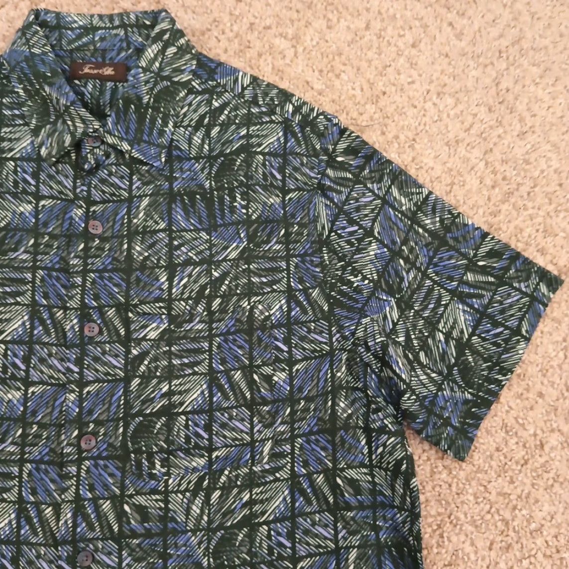 Tasso Elba Tasso Elba Shirt Mens M Blue Floral Short Sleeve Button-Up Silk Rayon Size US M / EU 48-50 / 2 - 3 Thumbnail