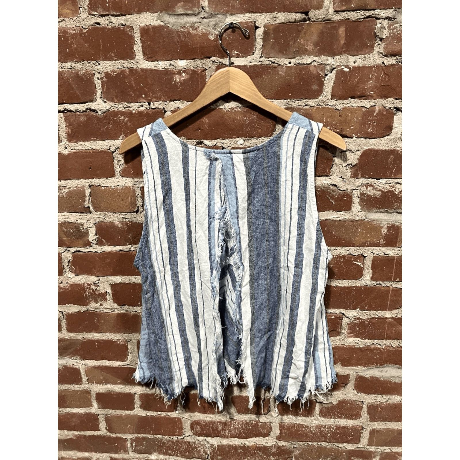 Vintage Indigo Reign Tank Womens Blue Striped Linen Sleeveless Open Back Large Shirt? Size S / US 4 / IT 40 - 2 Thumbnail