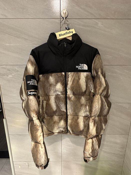 Supreme the north face fur print hot sale nuptse brown