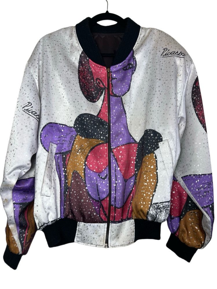 Vintage Vintage 1990's White Picasso Pop Art Silky Bomber Jacket Size US M / EU 48-50 / 2 - 1 Thumbnail
