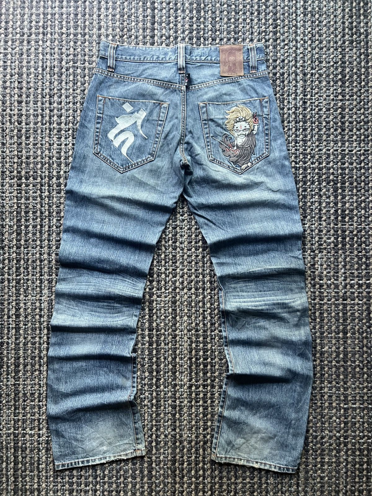 Japanese Brand 00’s Nippon Blue Embroided Demon Evisu Style Japan Jeans Y2K Size US 30 / EU 46 - 1 Thumbnail