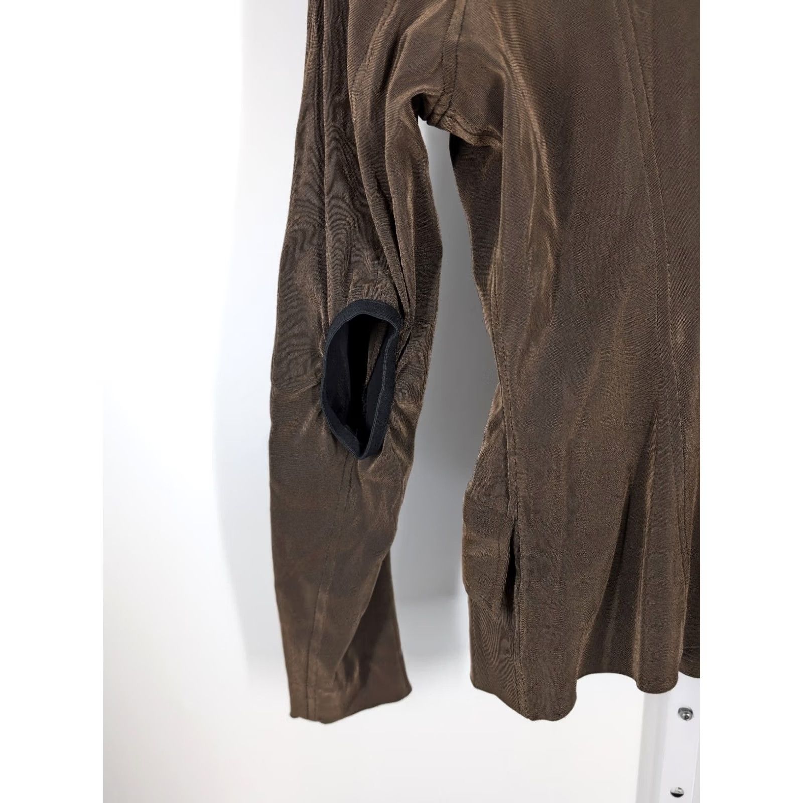 plein sud VINTAGE Plein Sud Blazer Womens 90s Brown Lycra Metallic 10 Stretch Snap Jacket Size L / US 10 / IT 46 - 5 Thumbnail