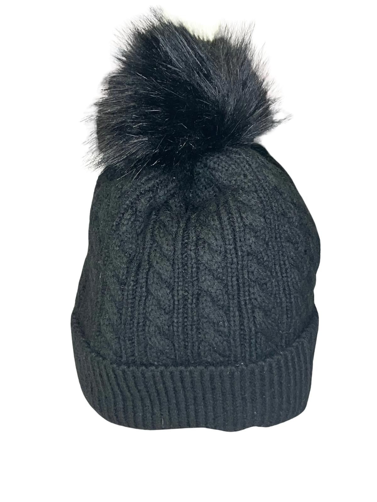 Other Alepo Black Knit Beanie Hat w Faux Fur Pom Pom Size ONE SIZE - 4 Thumbnail