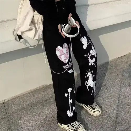 Other Streetwear Anime Print Wide Leg Daddy Baggy Jeans Size US 31 - 1 Thumbnail