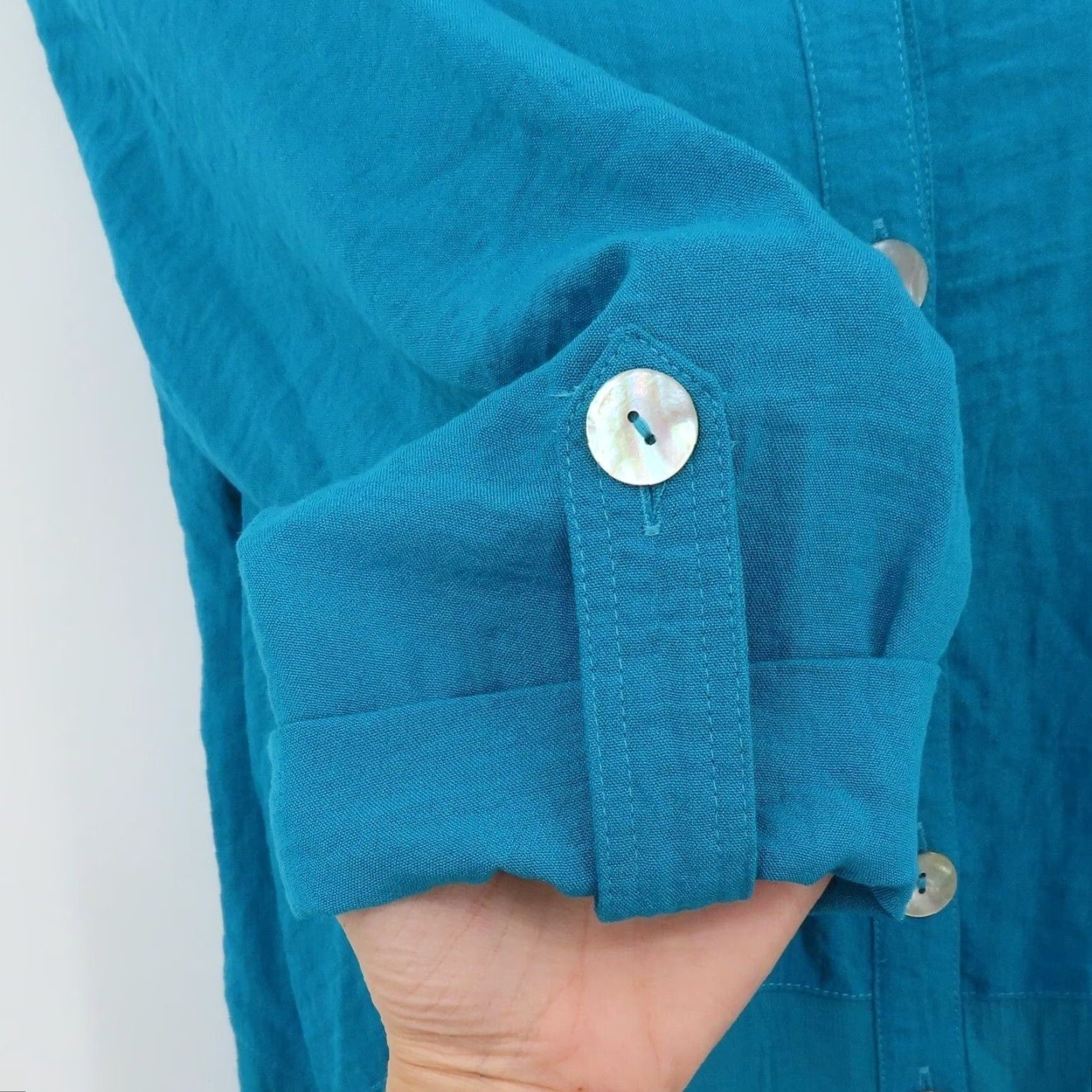 Vintage JOHN MARK Womens Small Blue Collared Lagenlook Flowy Button Front Shirt Blouse Size S / US 4 / IT 40 - 4 Thumbnail