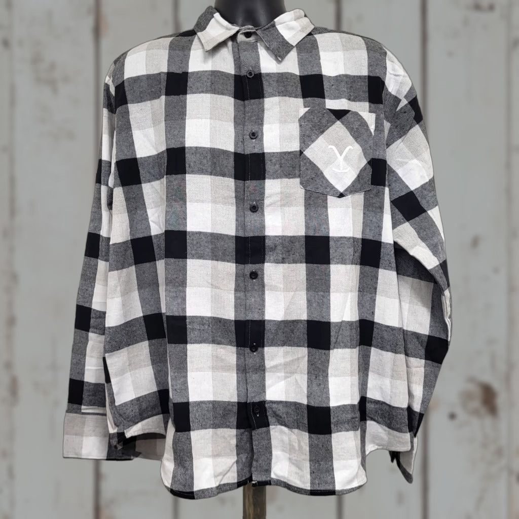 Vintage Yellowstone Flannel Shirt Mens Size M White Black Long Sleeve Dutton Ranch Button-Up Shirt, Buffalo Plaid, Western, Casual, Workwear, Swinging back? Size US M / EU 48-50 / 2 - 1 Thumbnail