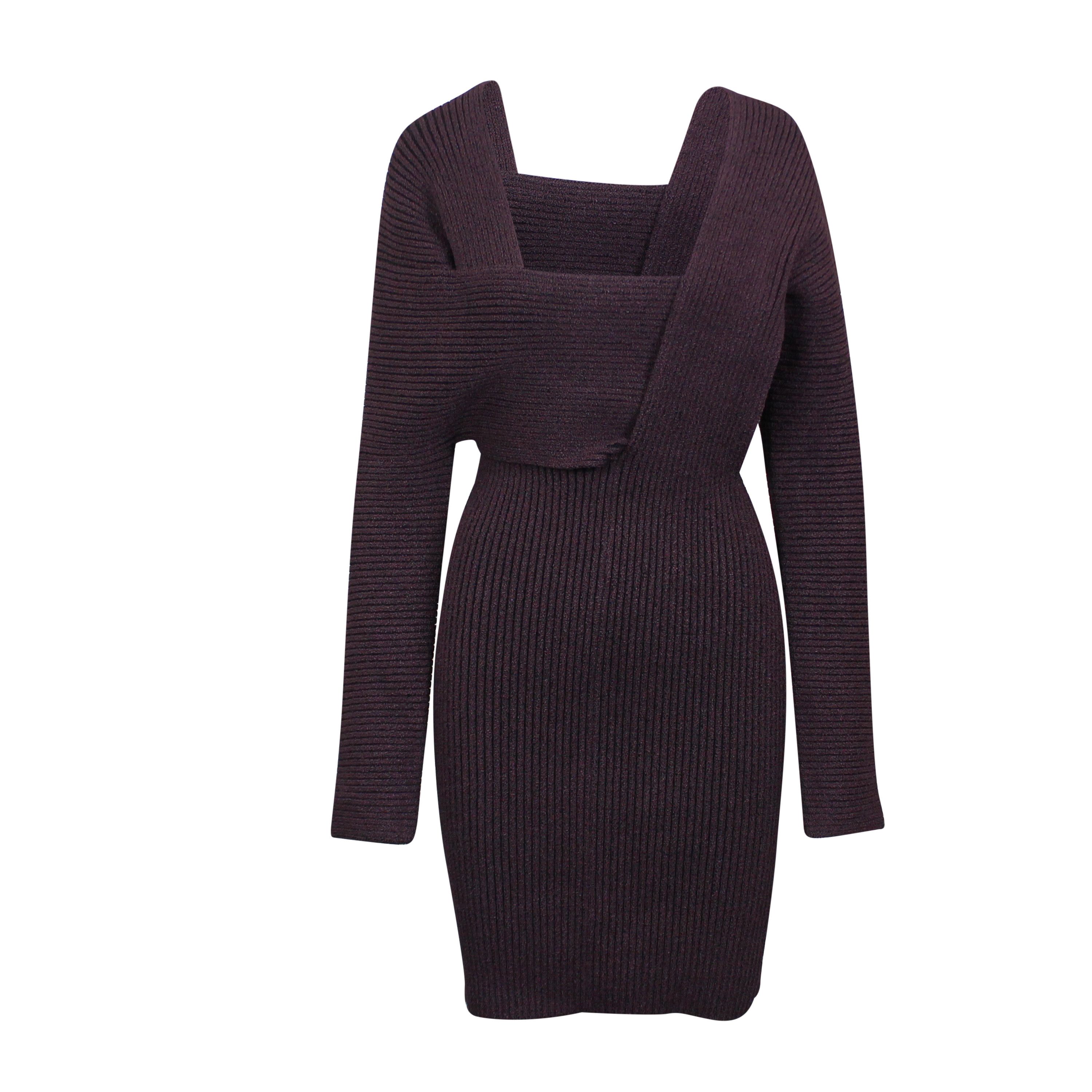 image of Bottega Veneta Purple Sable Rib Knit Short Dress Size 6/42, Women's