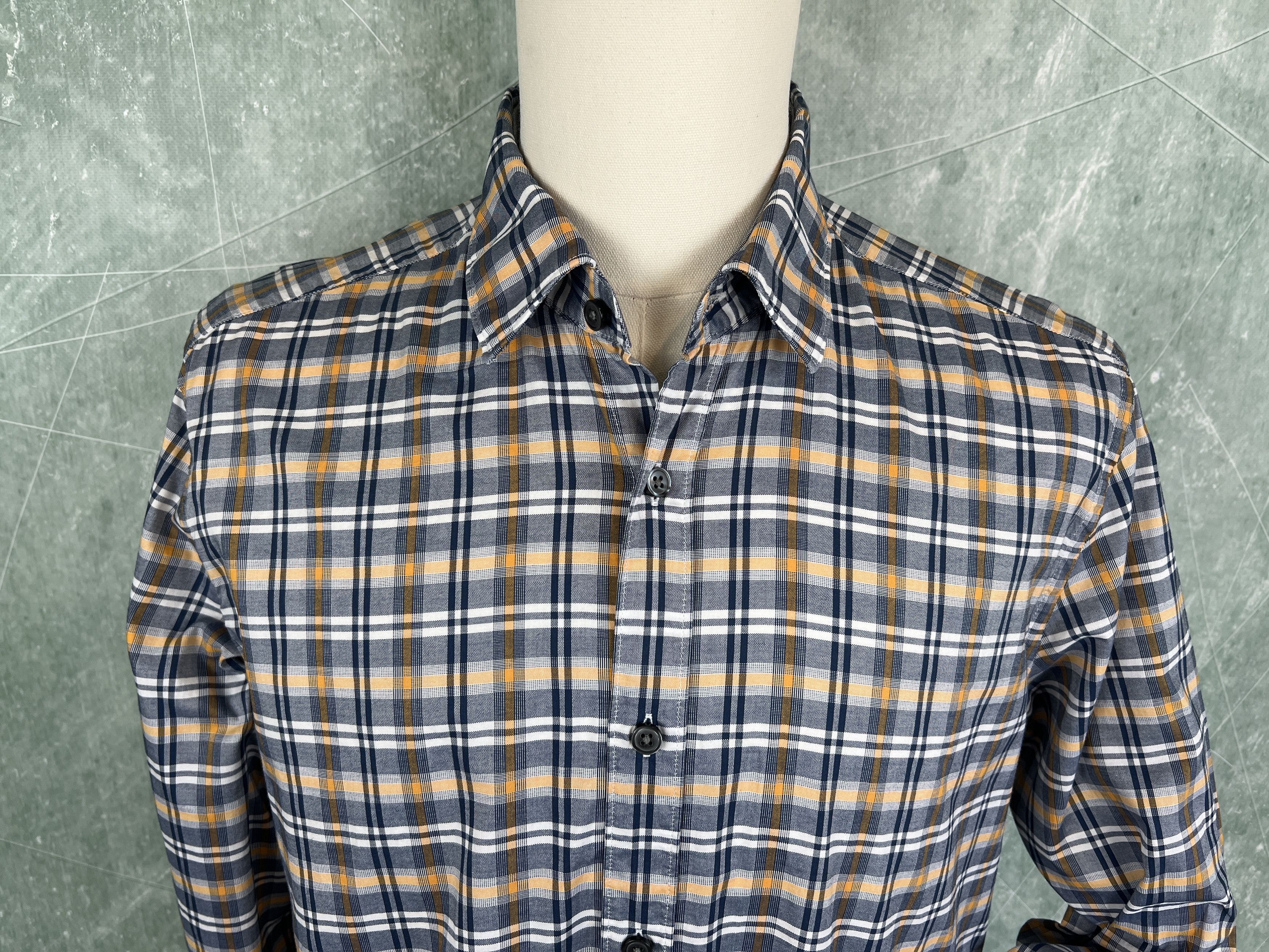 Hugo Boss Hugo Boss Regular Fit Checked Shirt – Blue/Orange – Size L Size US L / EU 52-54 / 3 - 2 Thumbnail
