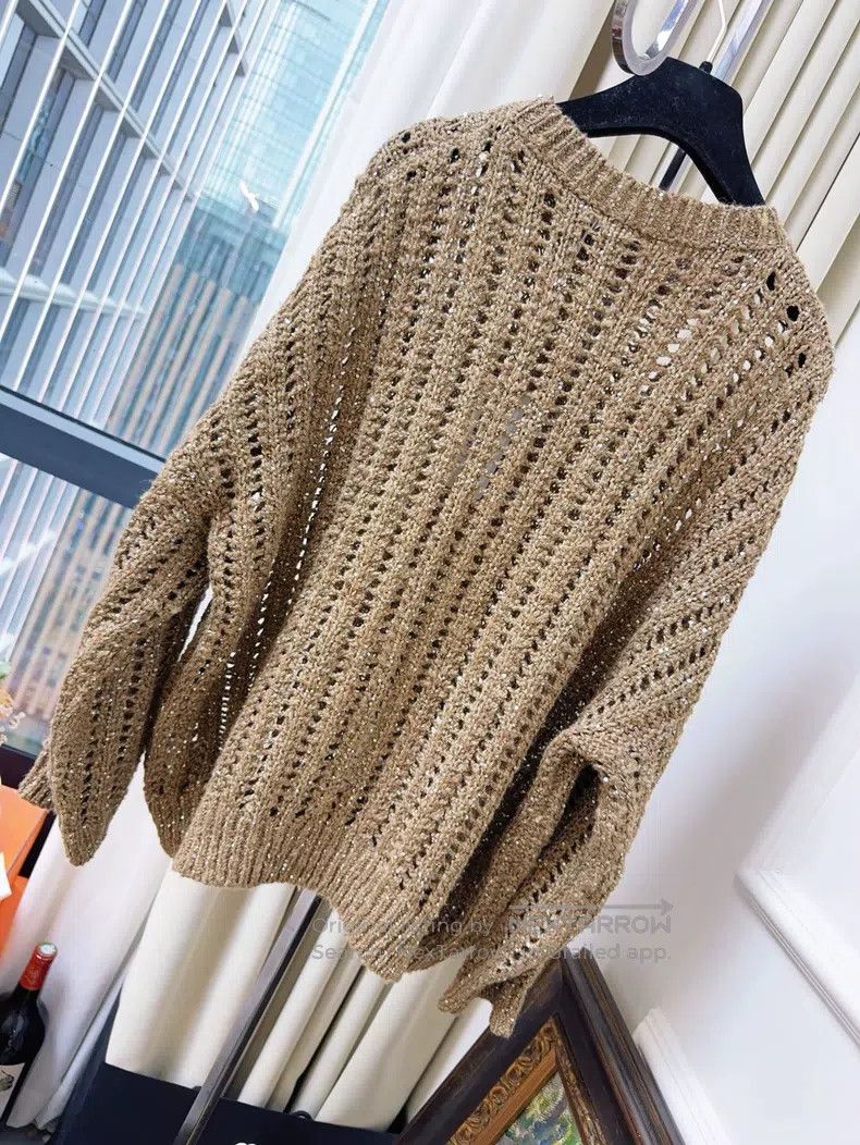 Brunello Cucinelli Brunello Cucinelli Caramel Openwork Sequin Long Sleeve Loo Size S / US 4 / IT 40 - 2 Thumbnail