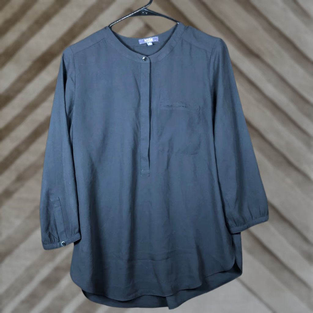 NYDJ NYDJ Womens Blouse Black 1/4 Button Long Sleeve Relaxed Tunic Sheer Small Size S / US 4 / IT 40 - 1 Thumbnail