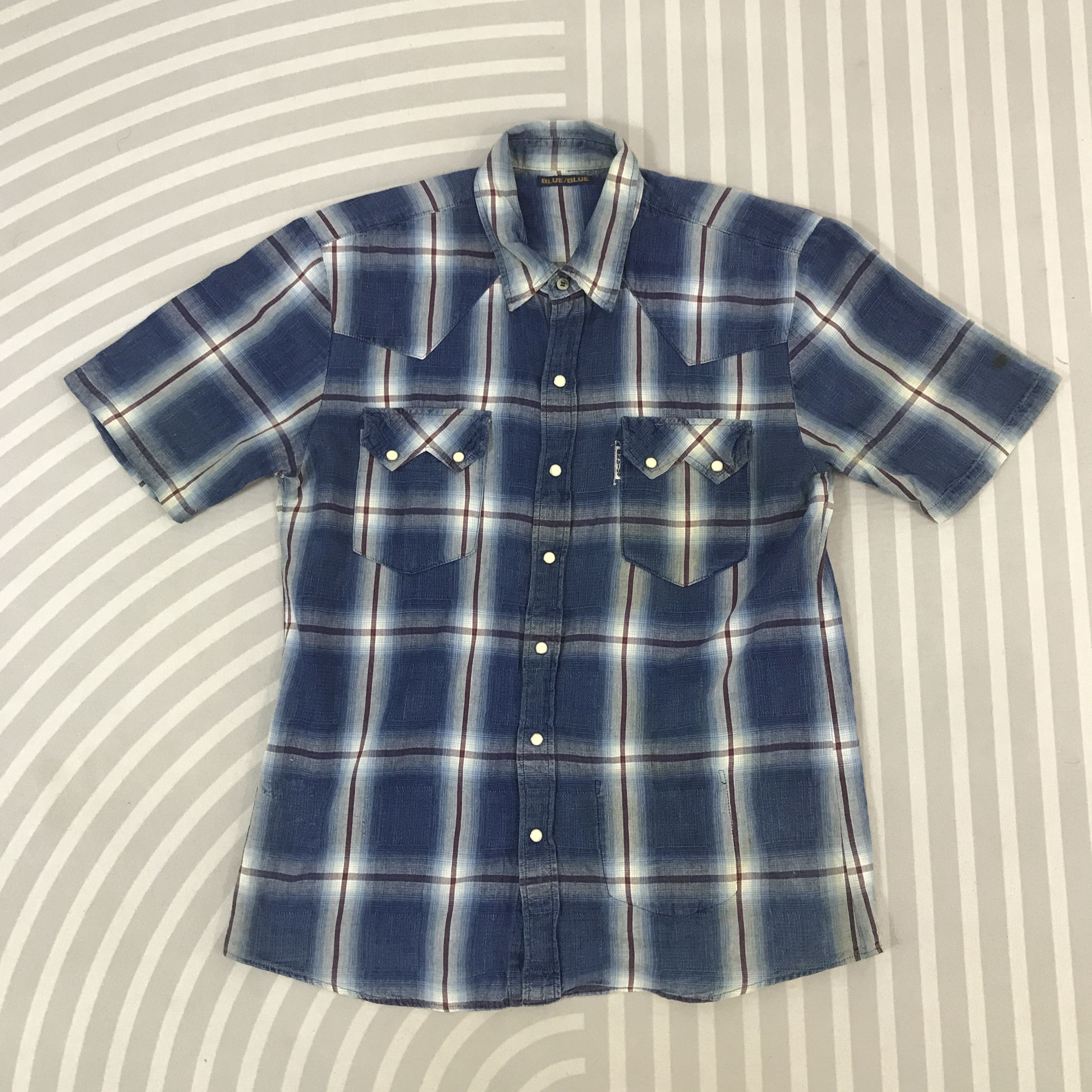 Blue Blue Japan × Vintage Vintage Blue Blue Design Tartan Button Up Shirt Size US L / EU 52-54 / 3 - 1 Thumbnail
