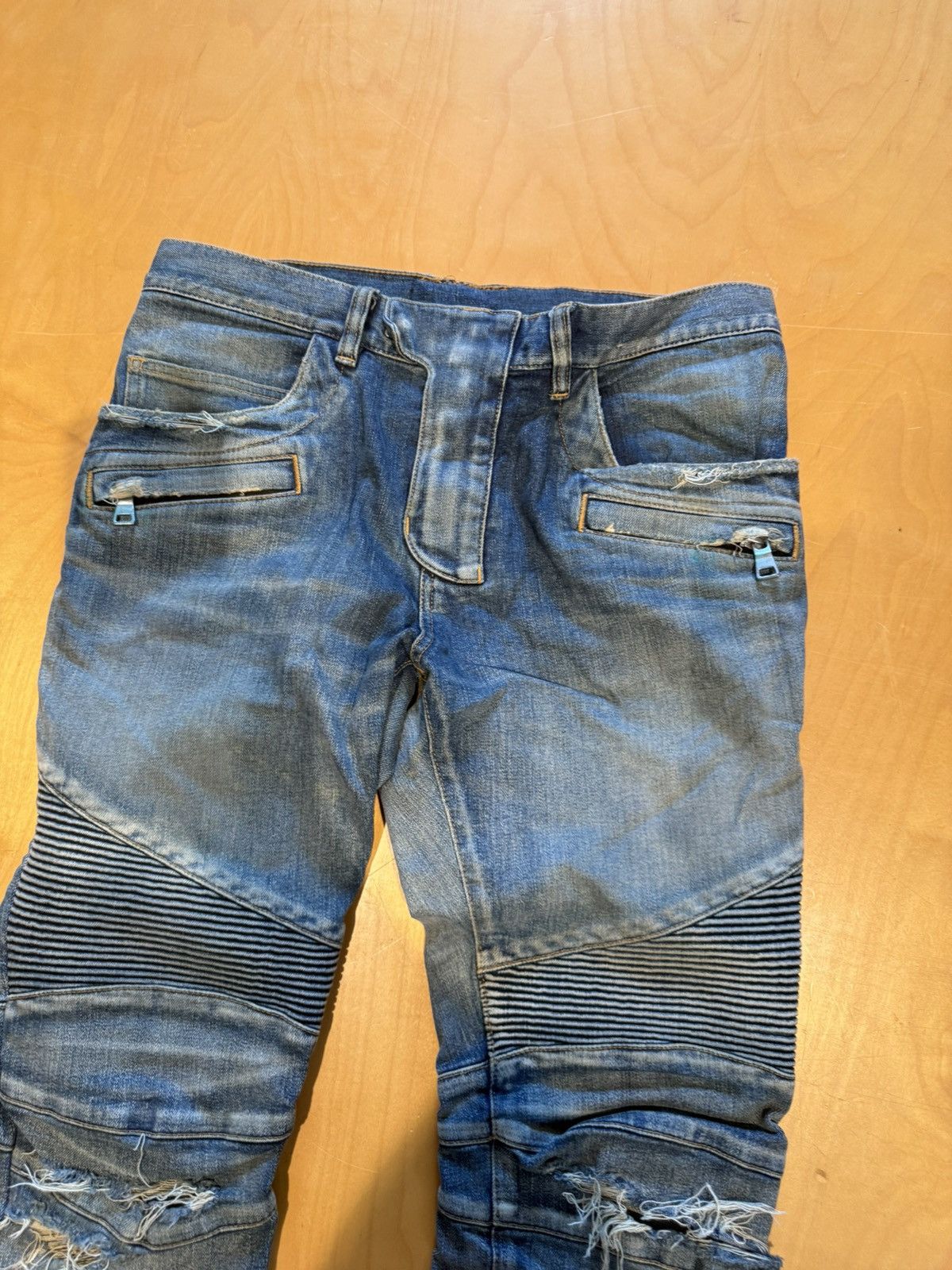 Balmain Balmain biker denim distressed blue fade Size US 31 - 6 Thumbnail