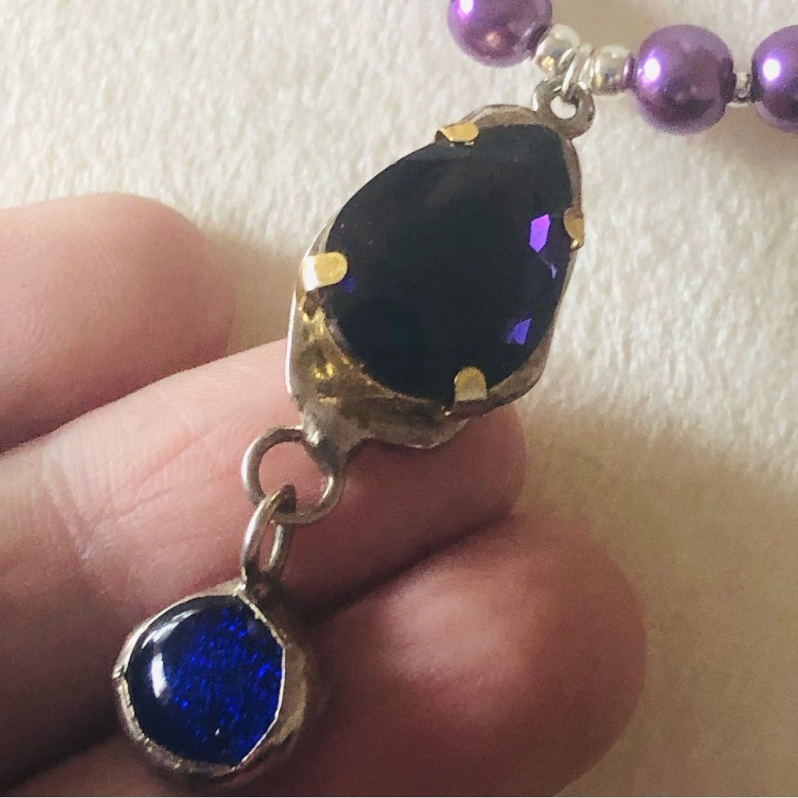 Handmade Handcrafted repurpose faceted stone pendant Pearl necklace Size ONE SIZE - 10 Thumbnail