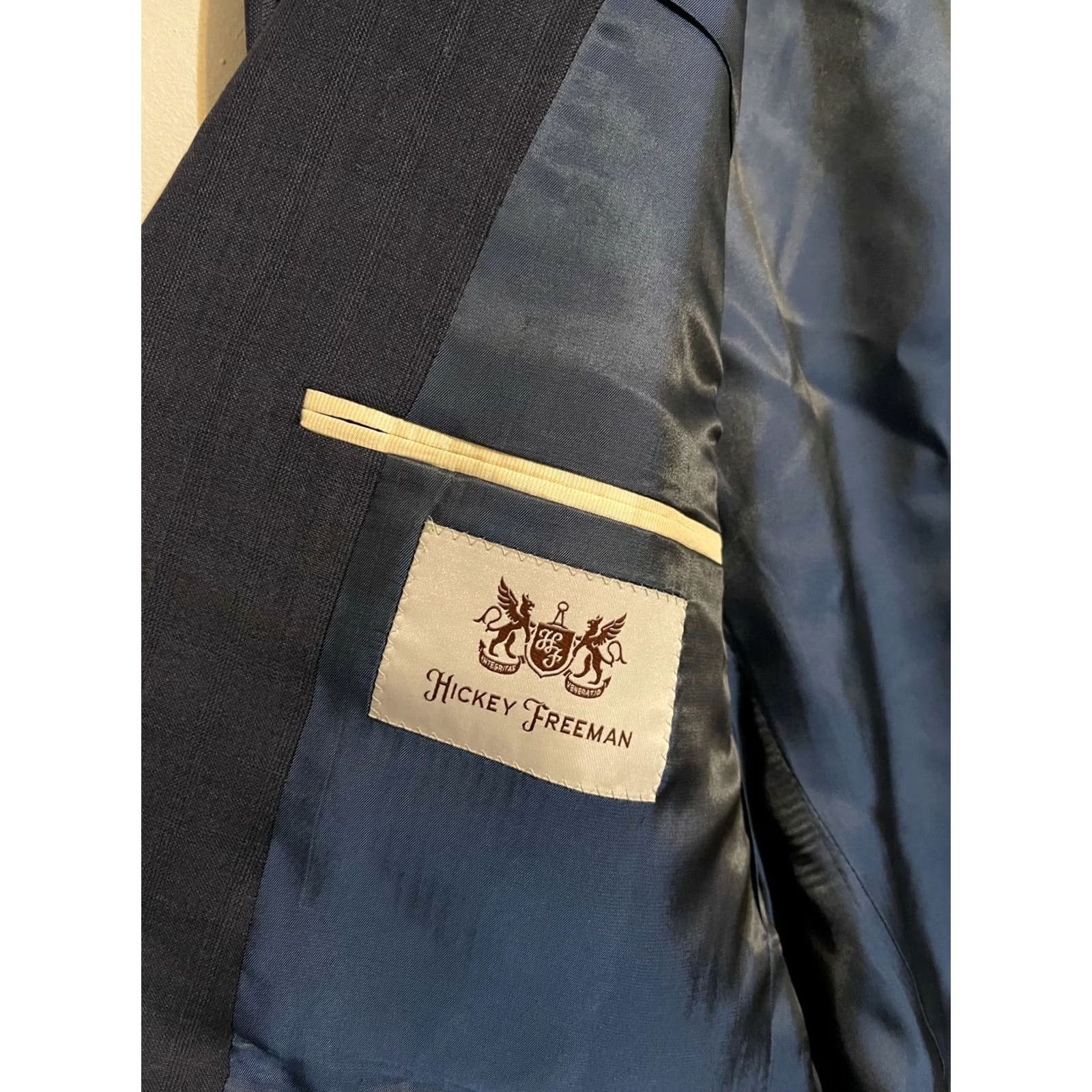 Vintage Hickey Freeman Blazer Jacket Coat Suit Navy Blue Wool 44Reg Made in USA Men's Size 44R - 4 Thumbnail