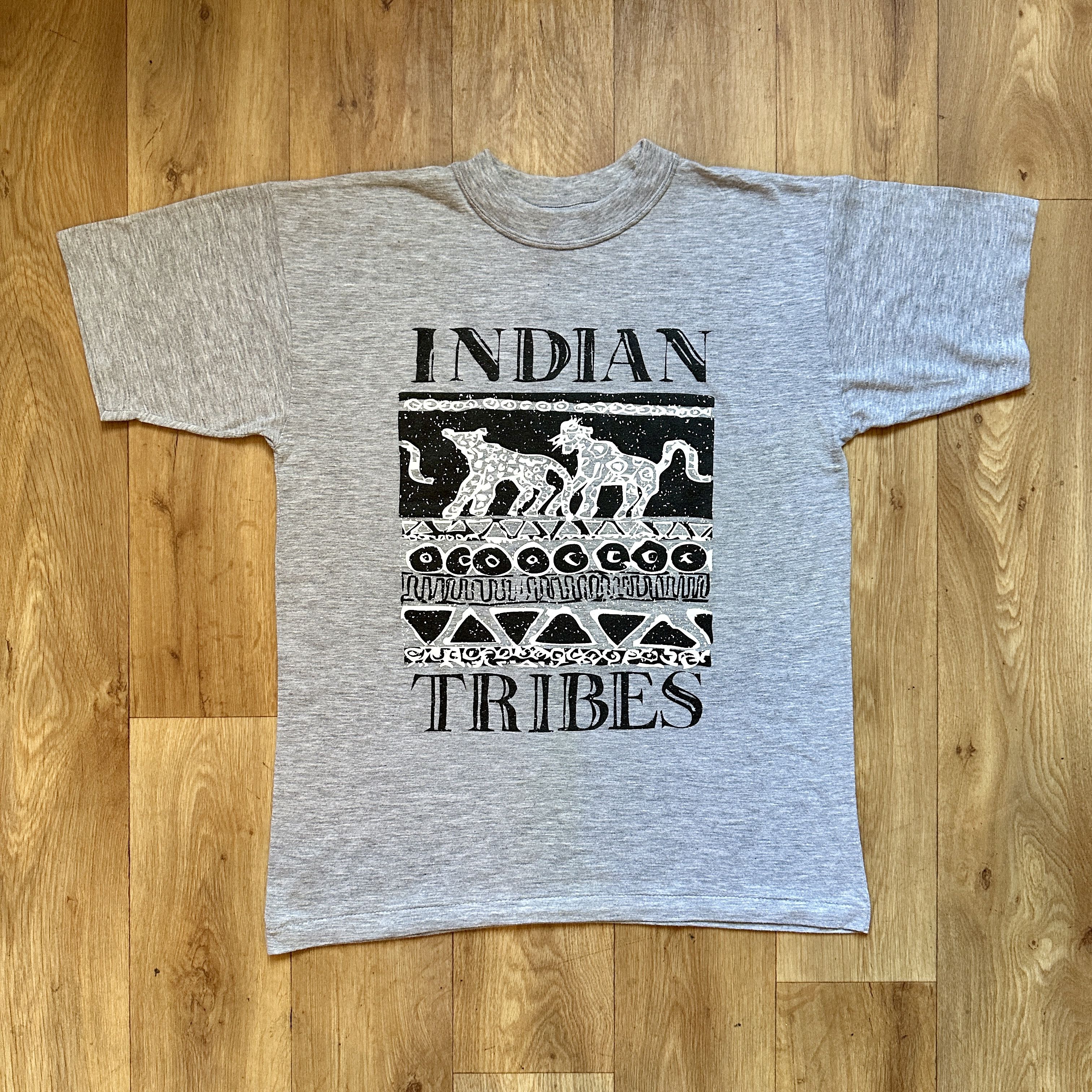 Vintage Gray Cotton Single Stitch T-Shirt Tribal Print Unisex TEE Size US S / EU 44-46 / 1 - 1 Thumbnail