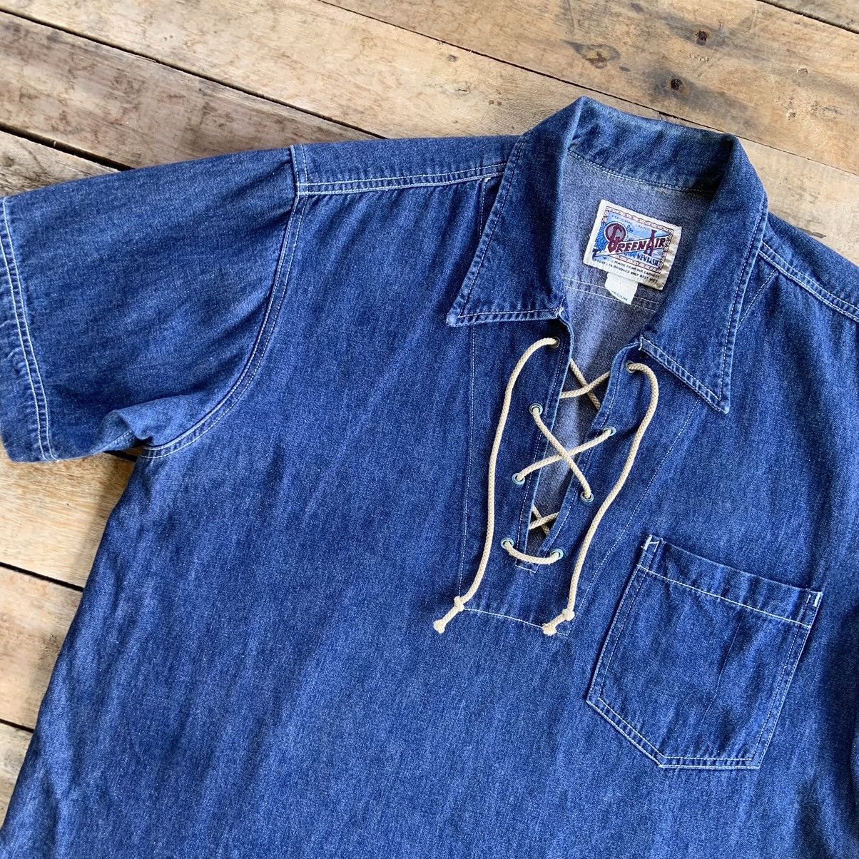 Japanese Brand Vintage x Green Air Denim Shirt Pull over Work Wear Size US M / EU 48-50 / 2 - 3 Thumbnail