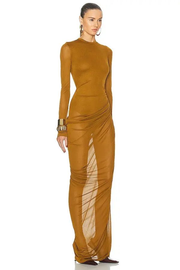 Saint Laurent Paris o1bcso1str1125 Long Drapped Dress In Jersey in Brown/Cumin Size M / US 6-8 / IT 42-44 - 2 Thumbnail