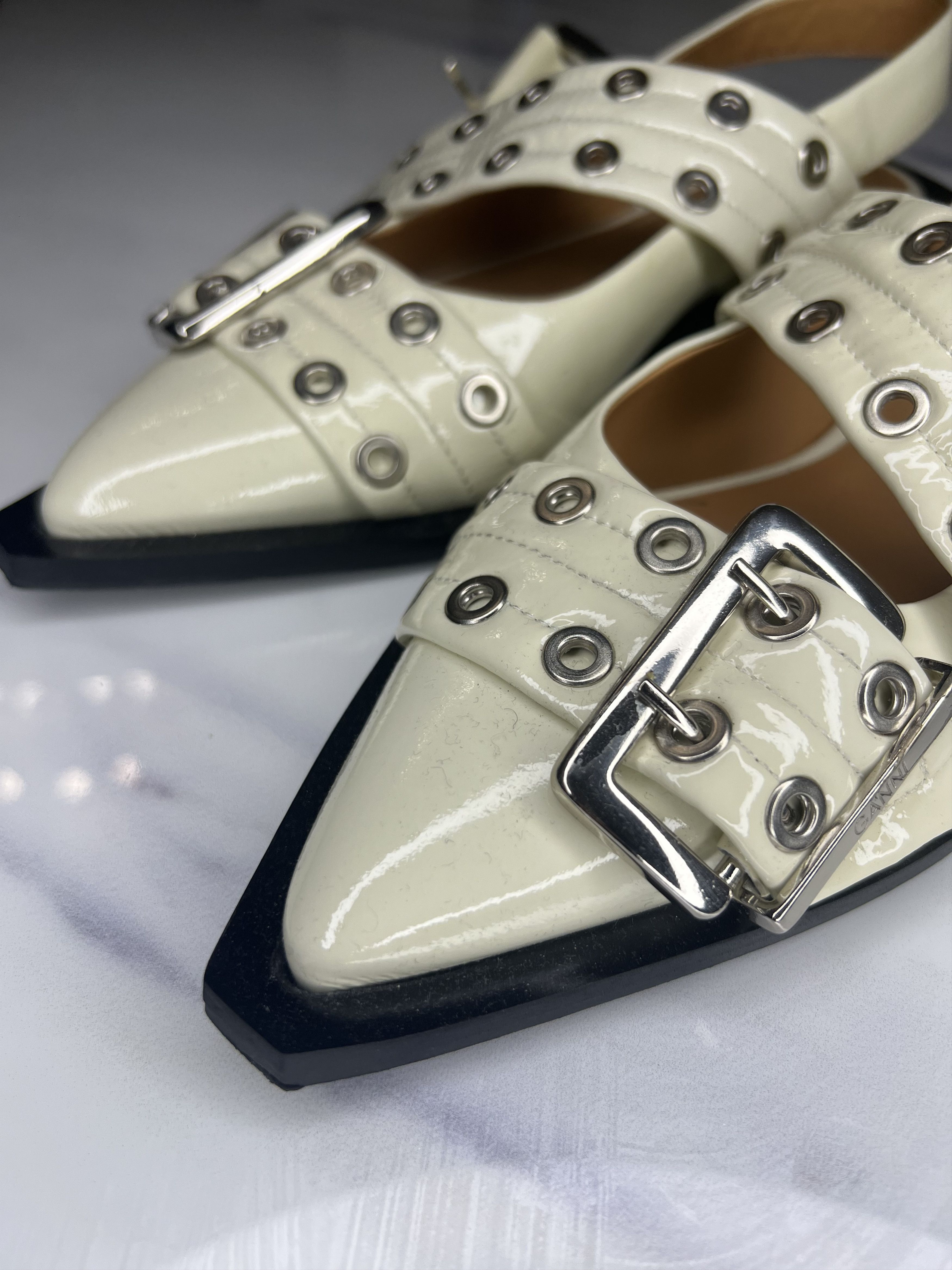 Ganni Wide Welt Buckle Ballerinas Flats Size US 6 / IT 36 - 4 Thumbnail