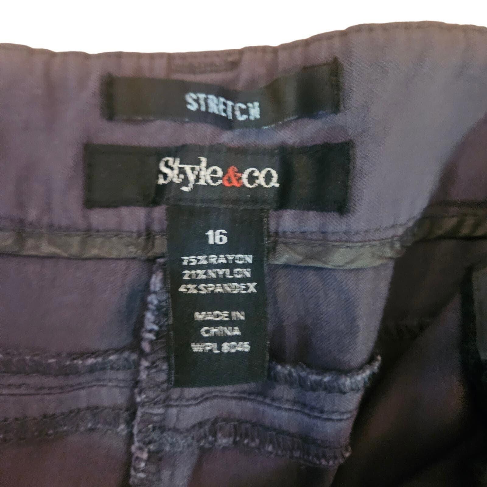 Designer Style &Co Chino Pants Stretch Flat Front Blue Size 16 Size 38" / US 16 / IT 52 - 2 Thumbnail
