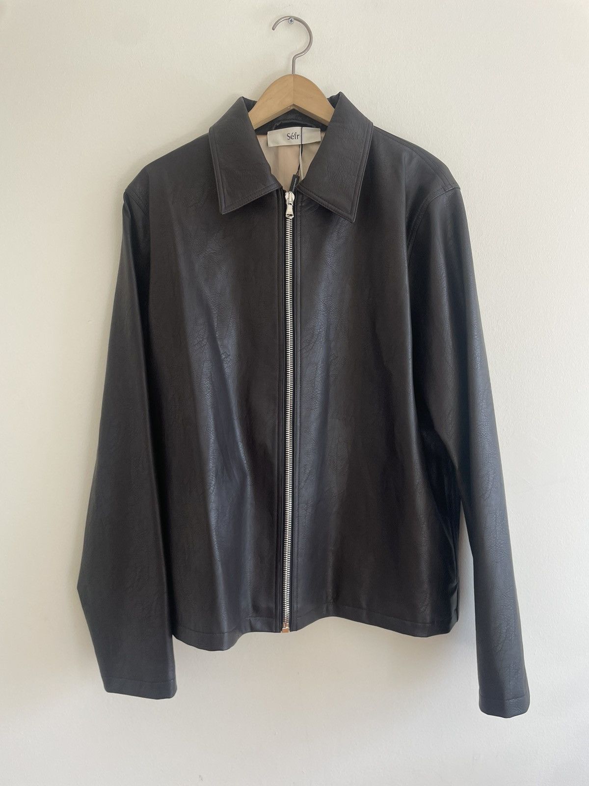 Sefr Sef NWT Truth Jacket Coffee Brown Faux Leather Full Zip | Grailed