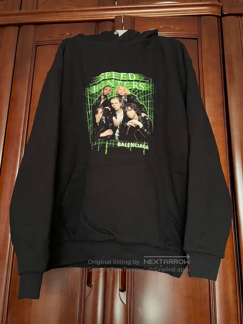 Balenciaga Green Band Black Hooded Sweatshirt
