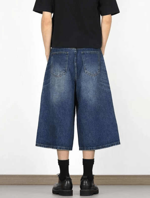 Jean Japanese retro washed wide-leg loose denim shorts casual Size US 32 / EU 48 - 3 Thumbnail