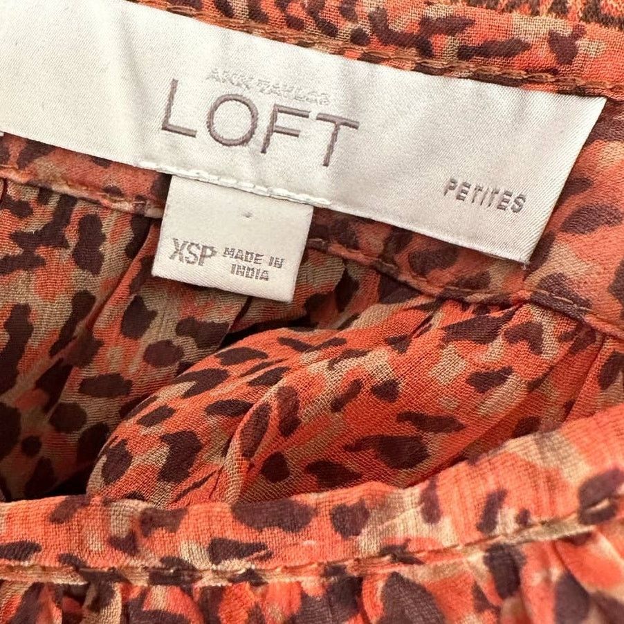Loft Loft orange animal print short sleeves blouse size XSP Size XS / US 0-2 / IT 36-38 - 3 Thumbnail