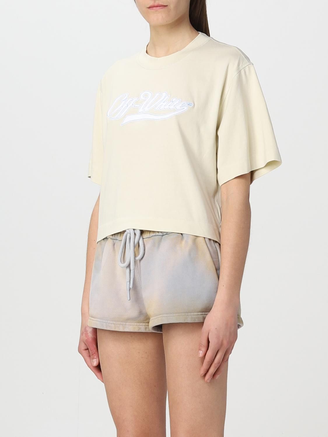 Off-White o1y1225 Logo Crewneck T-Shirt in Beige Size M / US 6-8 / IT 42-44 - 4 Thumbnail
