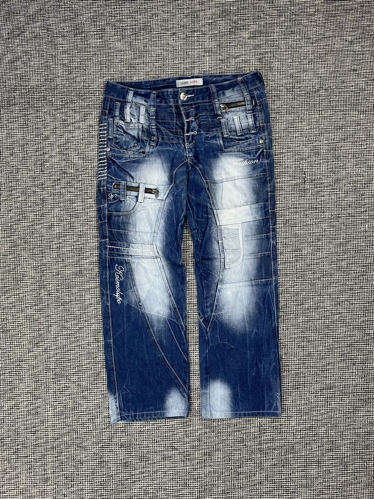 Japanese Brand ➕ y2k kosmo lupo alien washed patchwork zip jeans Size US 34 / EU 50 - 1 Thumbnail