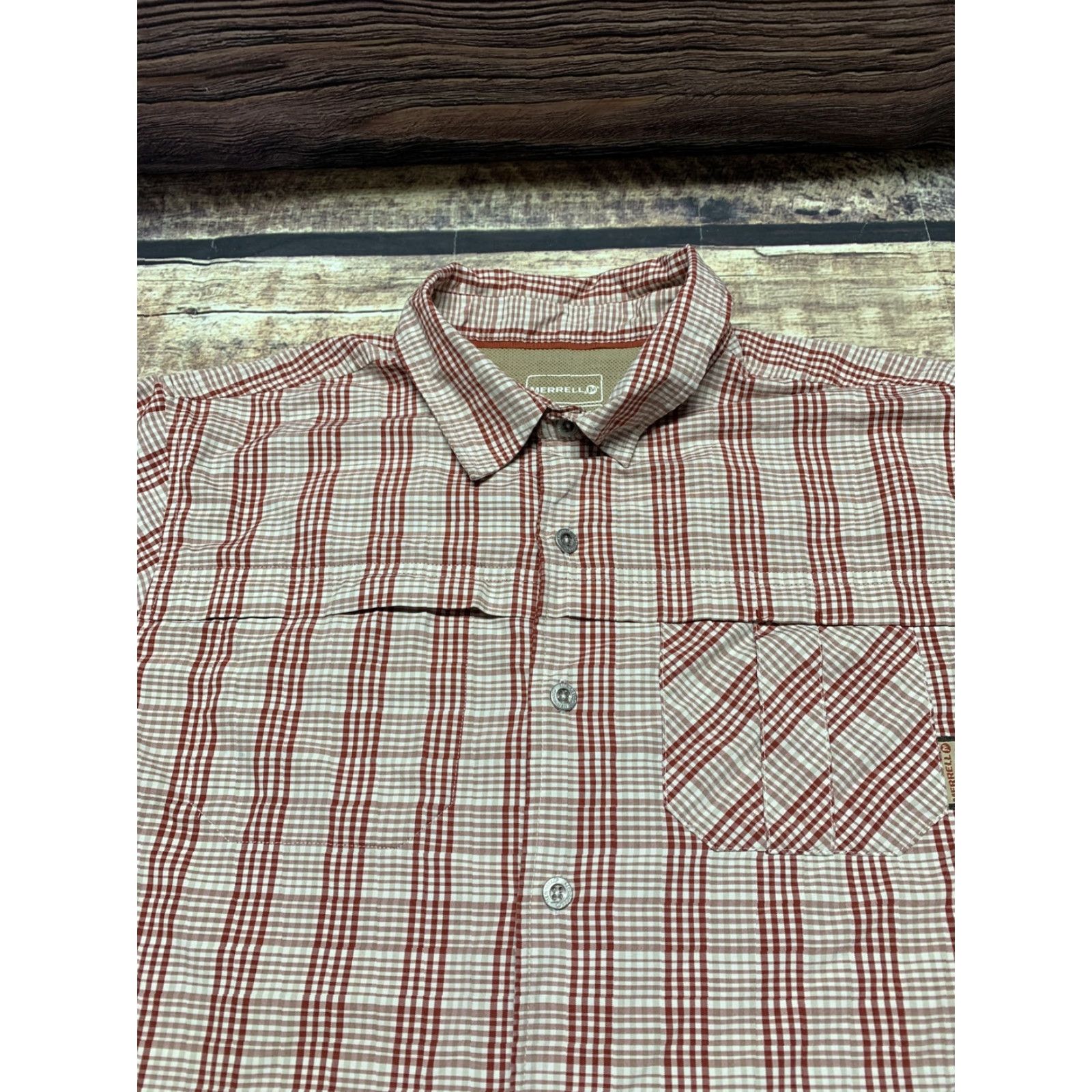 Merrell MERRILL Shirt Men’s LARGE Long Sleeve Button Front OPTI-WICK RUST TAN PLAID EUC Size US L / EU 52-54 / 3 - 2 Thumbnail