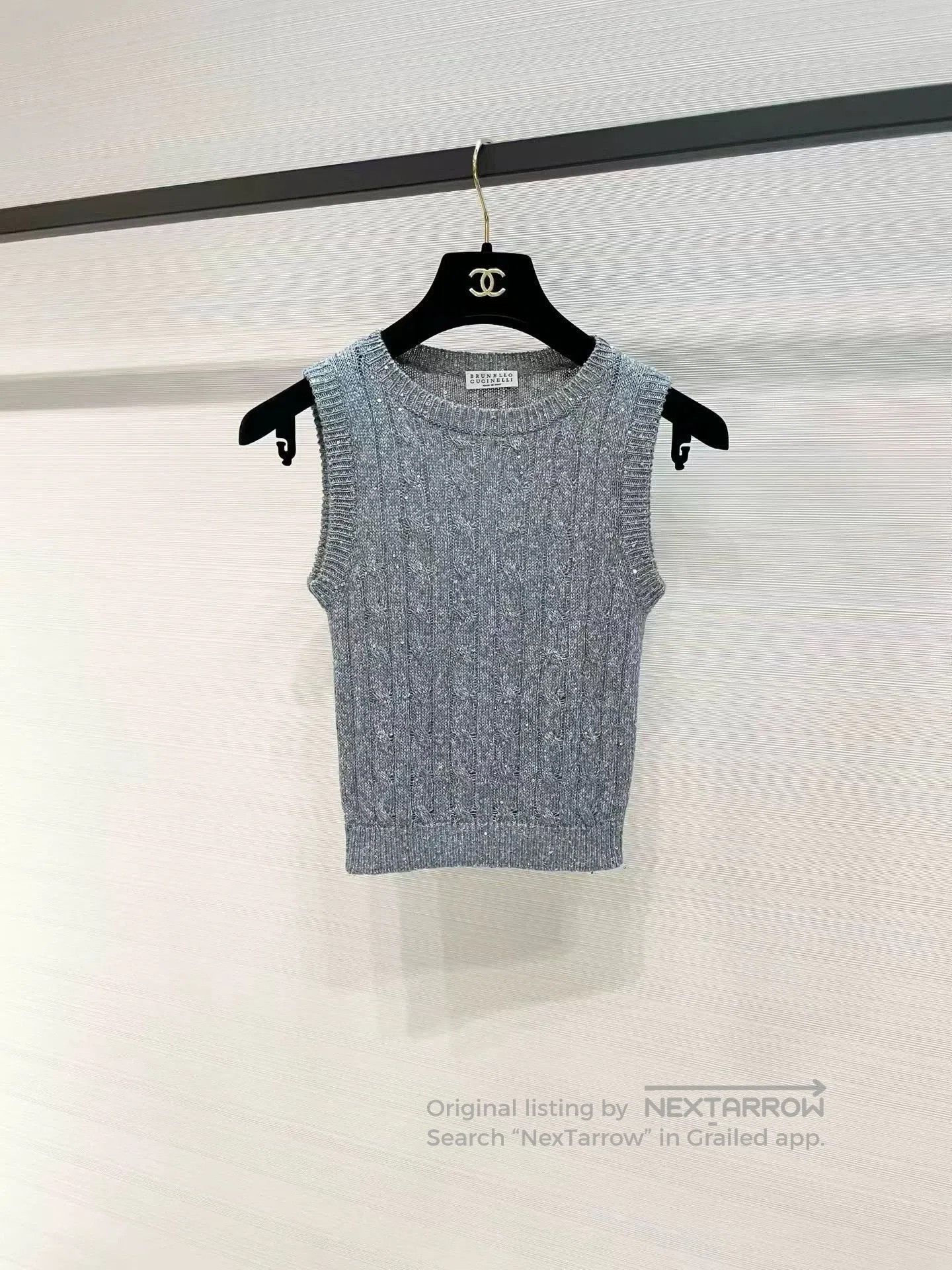 Brunello Cucinelli sequined knit tank top in gray-blue. Size US XS / EU 42 / 0 - 2 Thumbnail