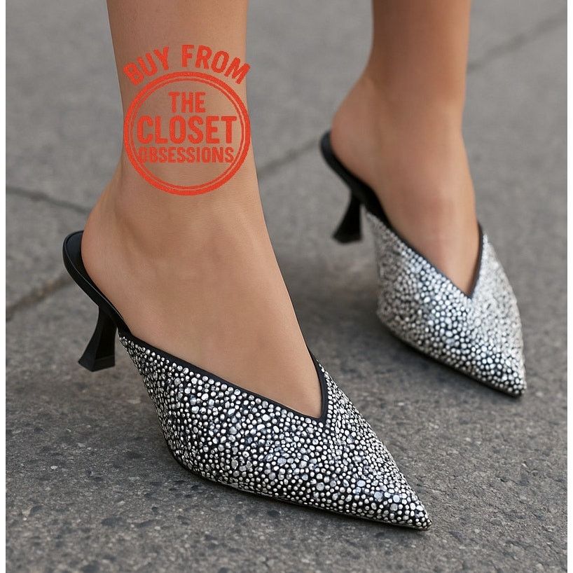 Mango MANGO Bejeweled Pointed Mules NWT Size US 6.5 / IT 36.5 - 2 Thumbnail