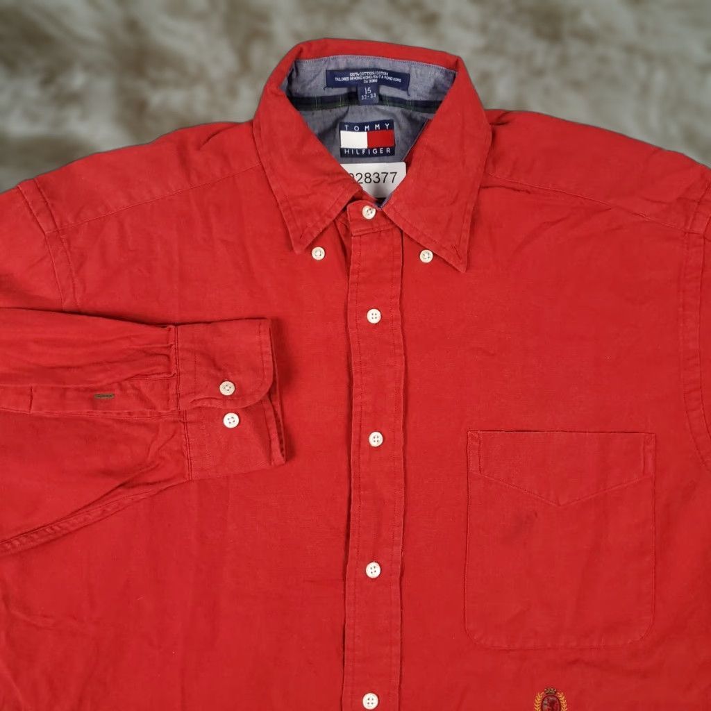Tommy Hilfiger VINTAGE Tommy Hilfiger Dress Shirt Mens 15 Red Long Sleeve Button Up Workwear Size 40R - 1 Thumbnail
