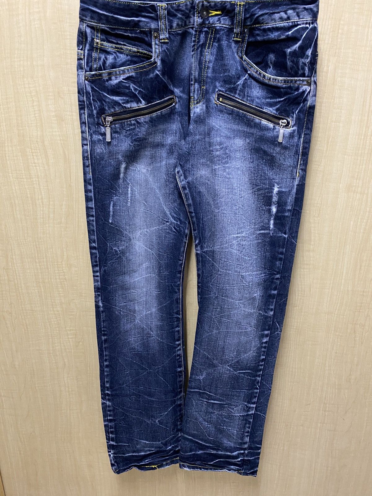 Japanese Brand Blow By Blue Acid Wash Denim Flare Jeans Size US 34 / EU 50 - 1 Thumbnail