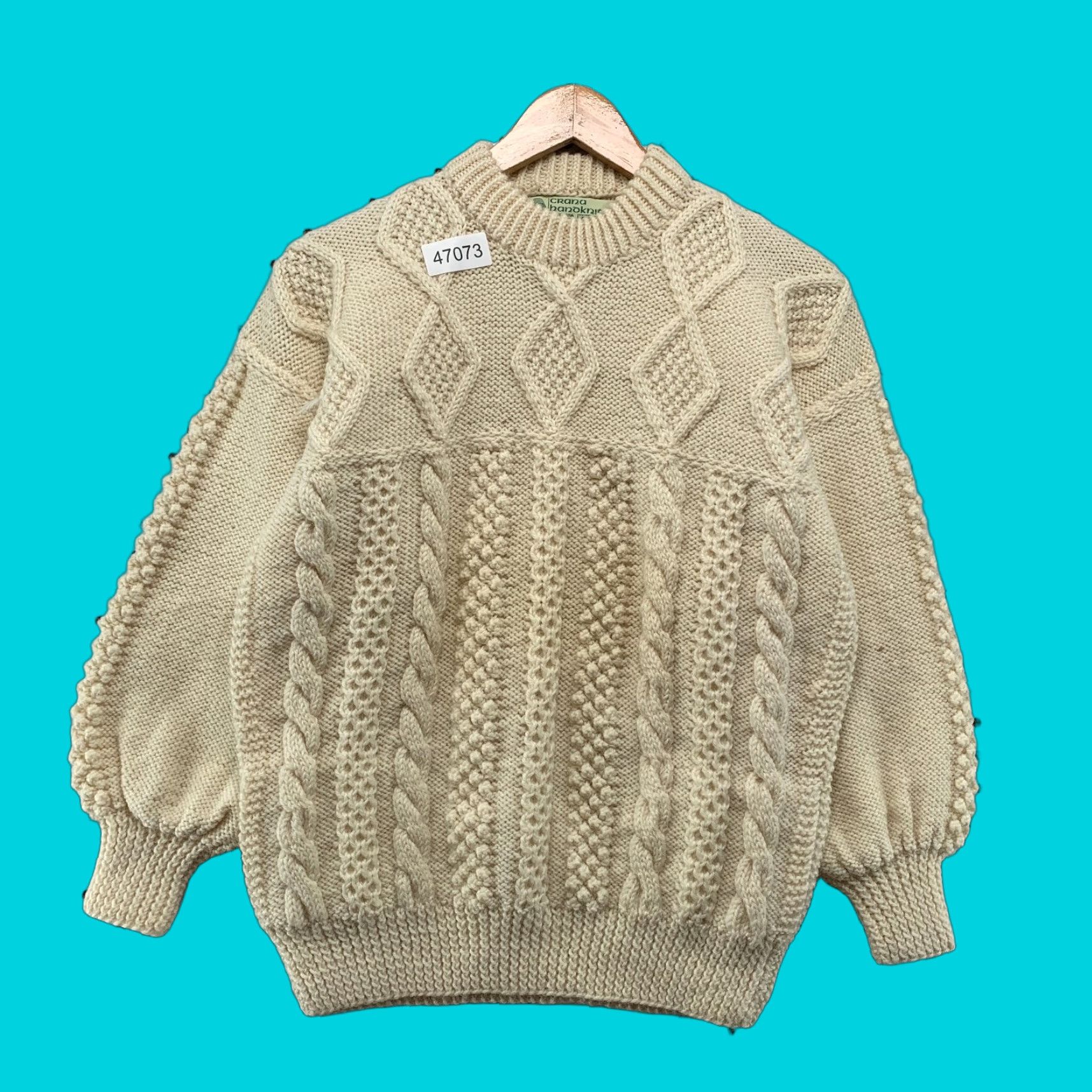 Vintage VINTAGE Crana Handknits Wool Sweater Womens M Beige Cable Chunky Knit Ireland Pullover Winter Casual Womens Size M / US 6-8 / IT 42-44 - 1 Thumbnail
