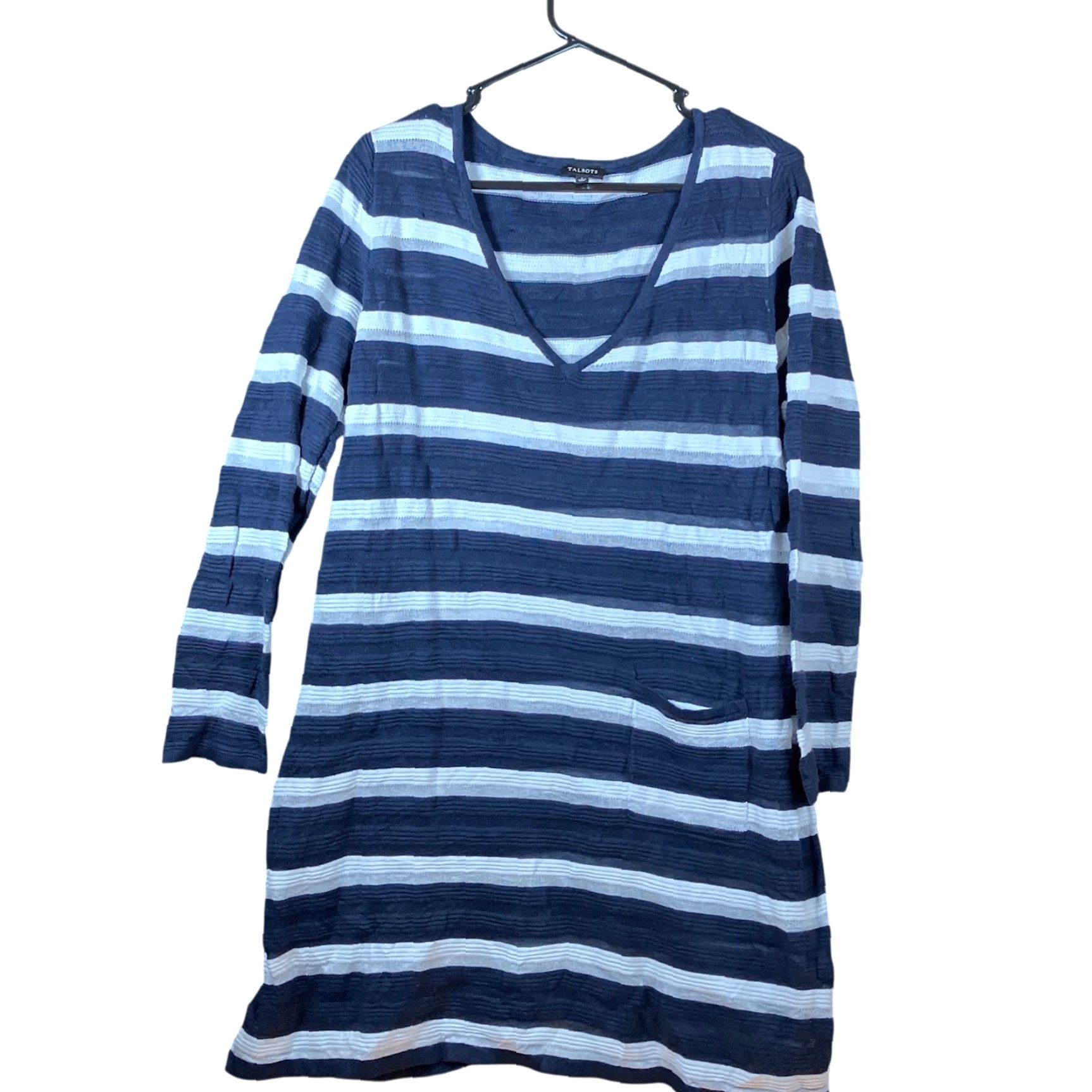 Talbots Talbots Womens Dress Navy Blue V Neck Striped Tunic Casual Pocket Stretch Large Size L / US 10 / IT 46 - 2 Thumbnail