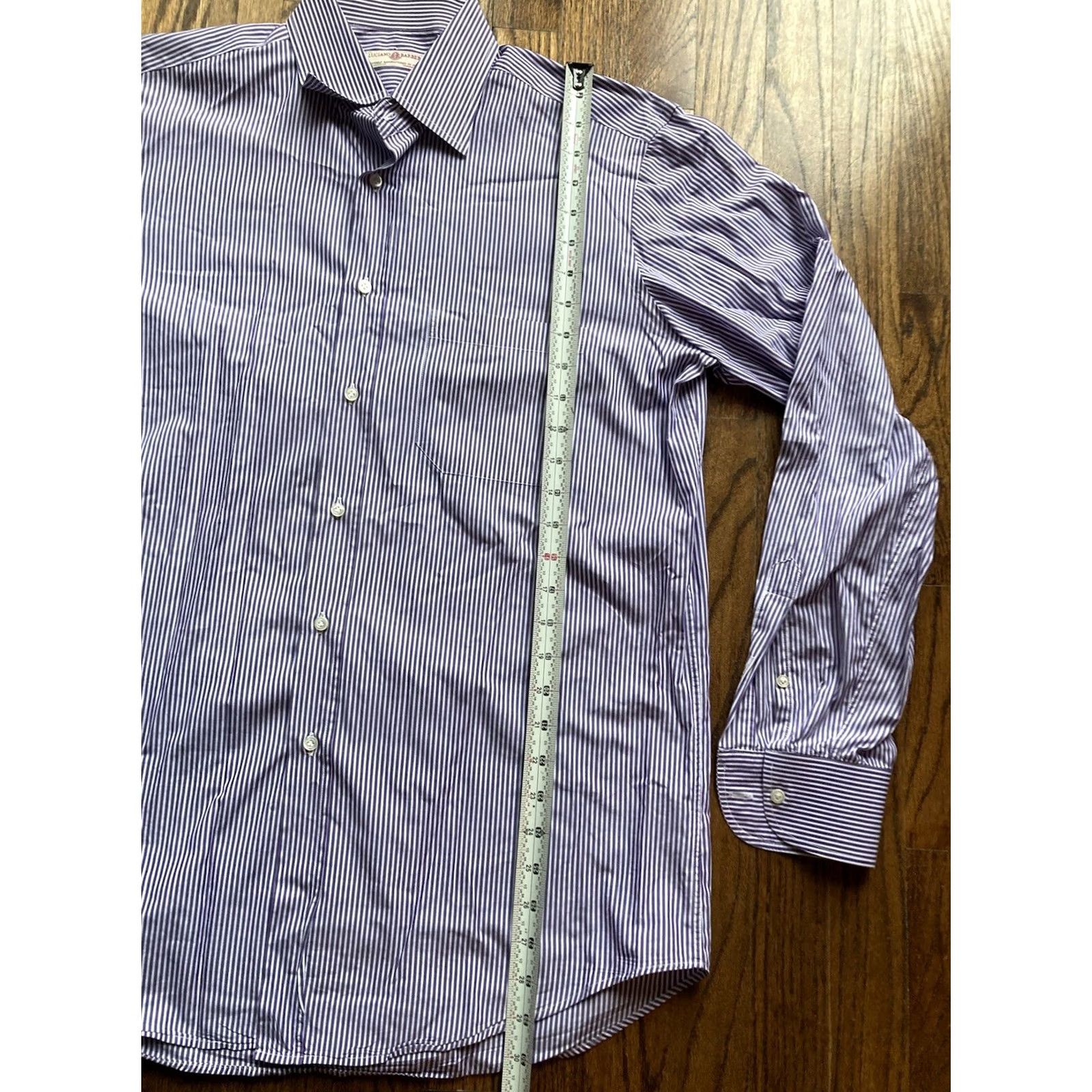 Vintage LUCIANO BARBERA Mens Large Striped Dress Shirt Purple Made In Italy Cotton Size 42R - 6 Thumbnail